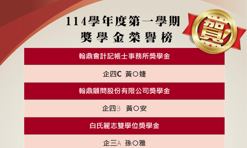 114學年度第一學期學系獎學金獲獎名單